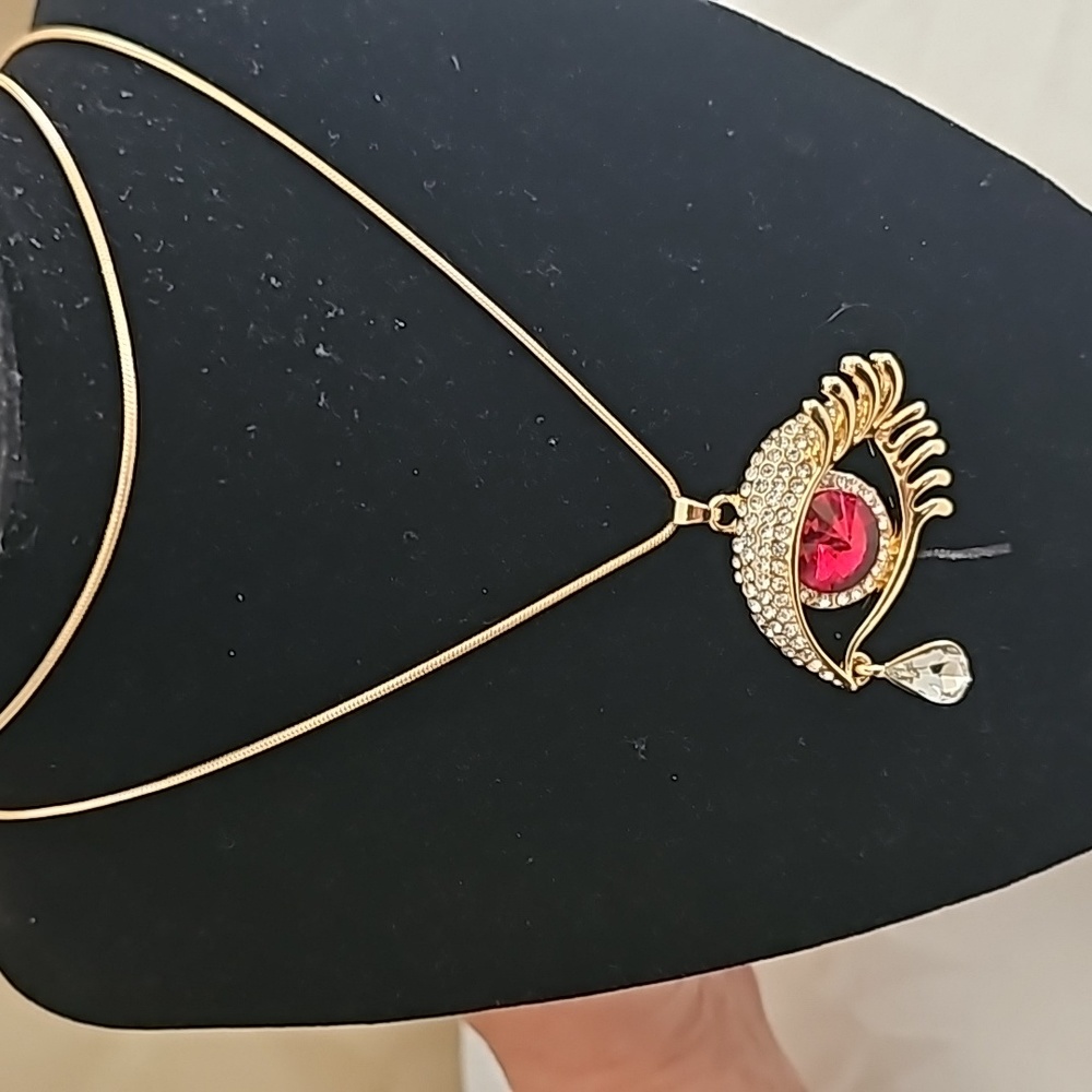 Crystal Tear Drop Evil Eye Statement Necklace - Picture 16 of 17
